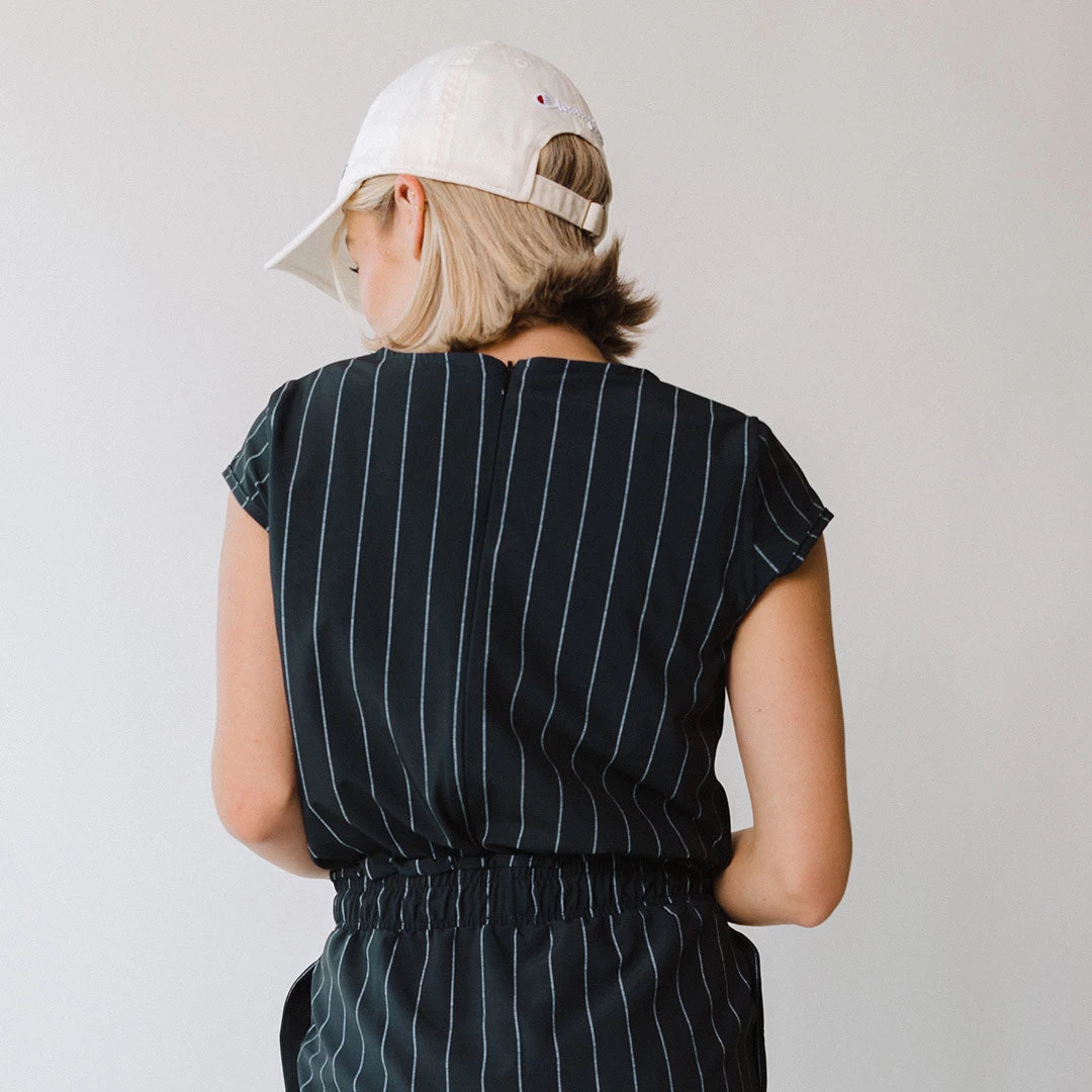 Navy Pinstripe Going Places Dress - Image 13