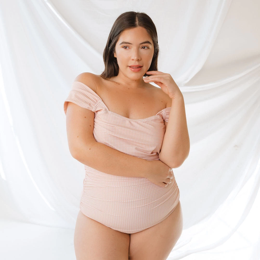 The Pink Checkers Off Shoulder One-Piece - Image 14