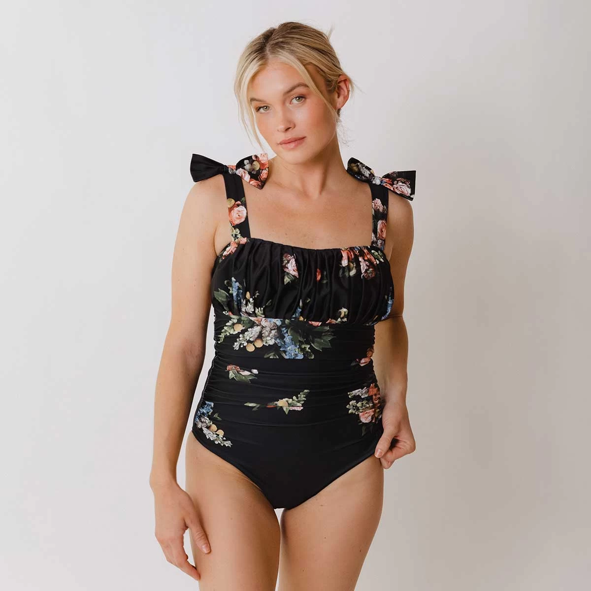 Ruched Bow One-Piece, Rose Black - Image 6