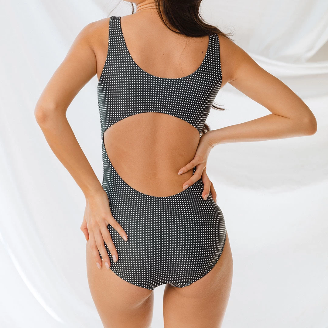 Black Checkers Top Knot One-Piece - Image 4
