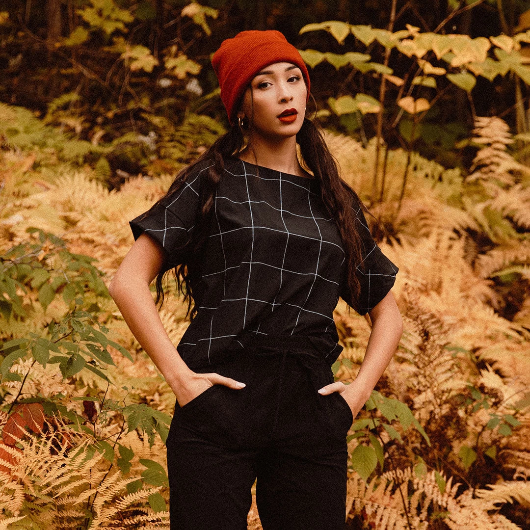 Boss Crop Tee, Black Windowpane - Image 8