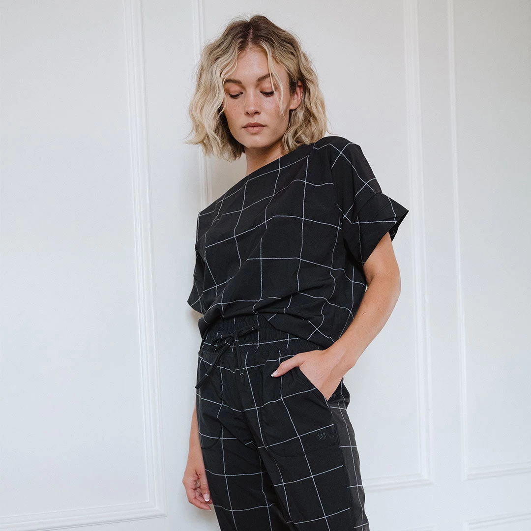 Boss Crop Tee, Black Windowpane - Image 4