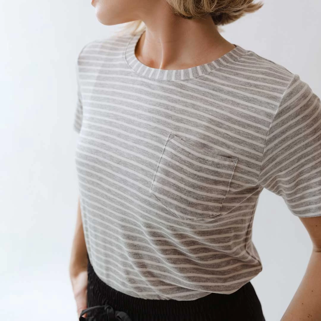 Basic Tee, Heather Grey/Ivory - Image 2