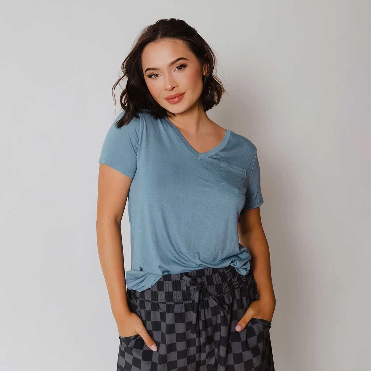 Basic V Neck Tee, Steel Blue - Image 6