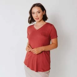 Basic V Neck Tee, Pale Brick