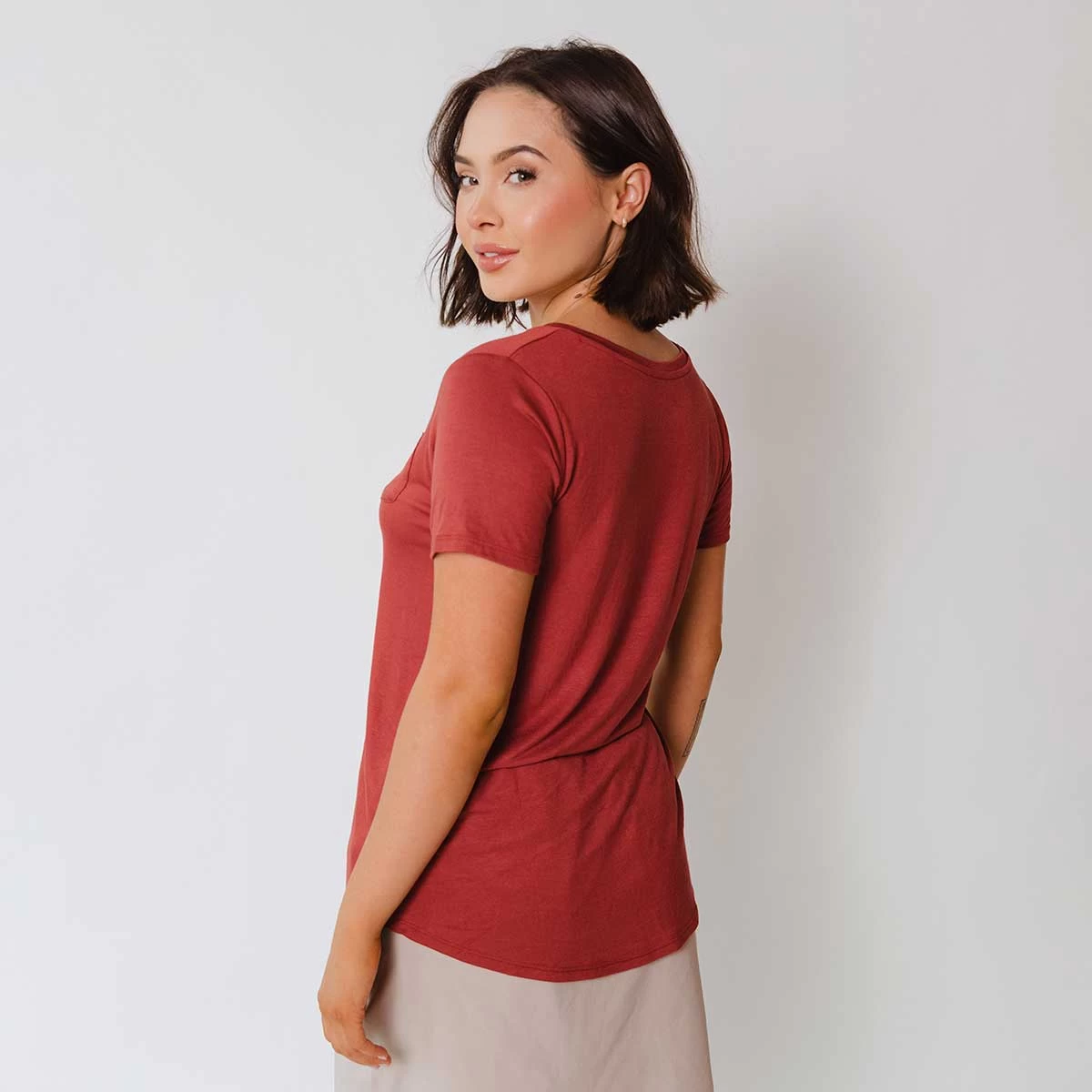 Basic V Neck Tee, Pale Brick - Image 2