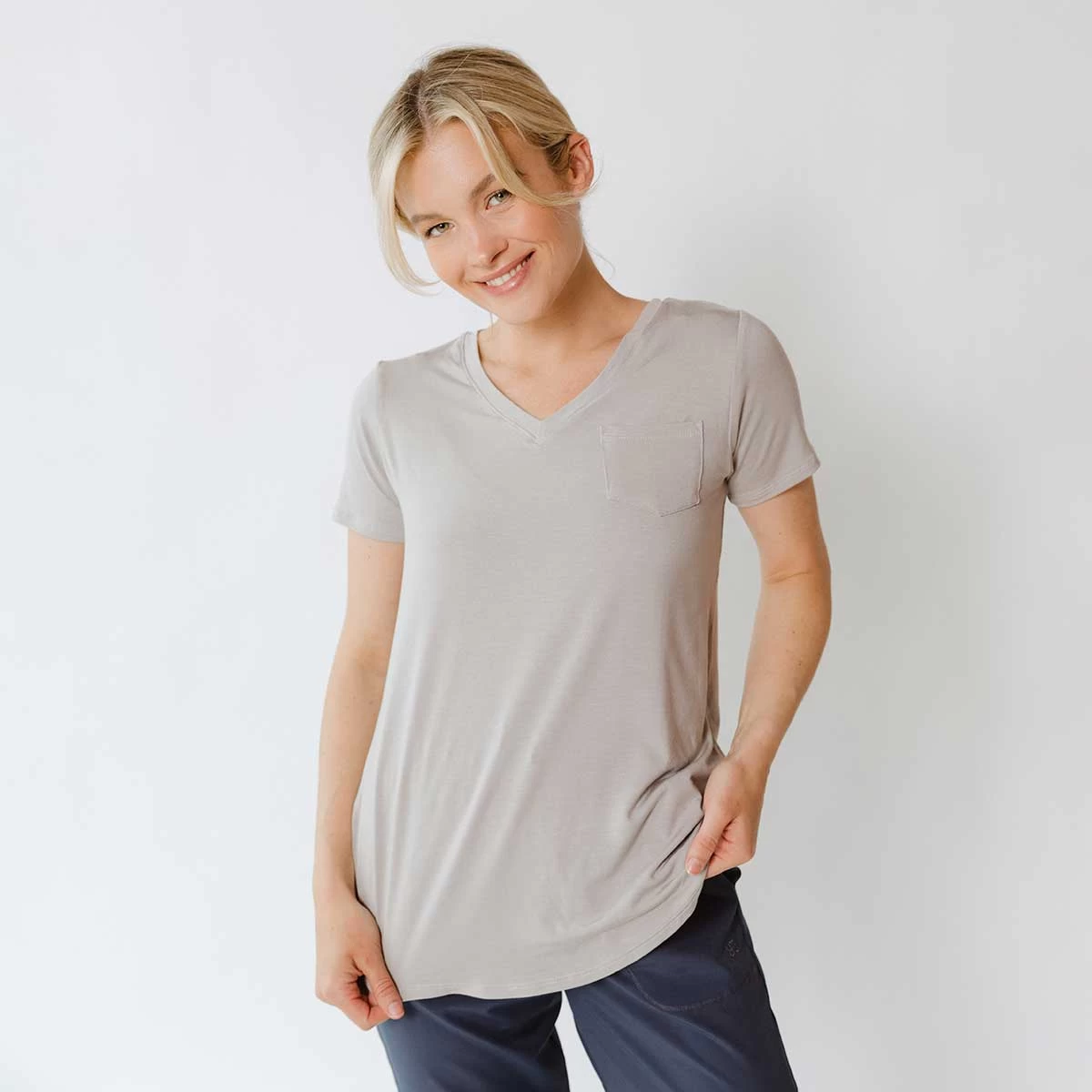 Basic V Neck Tee, Sand