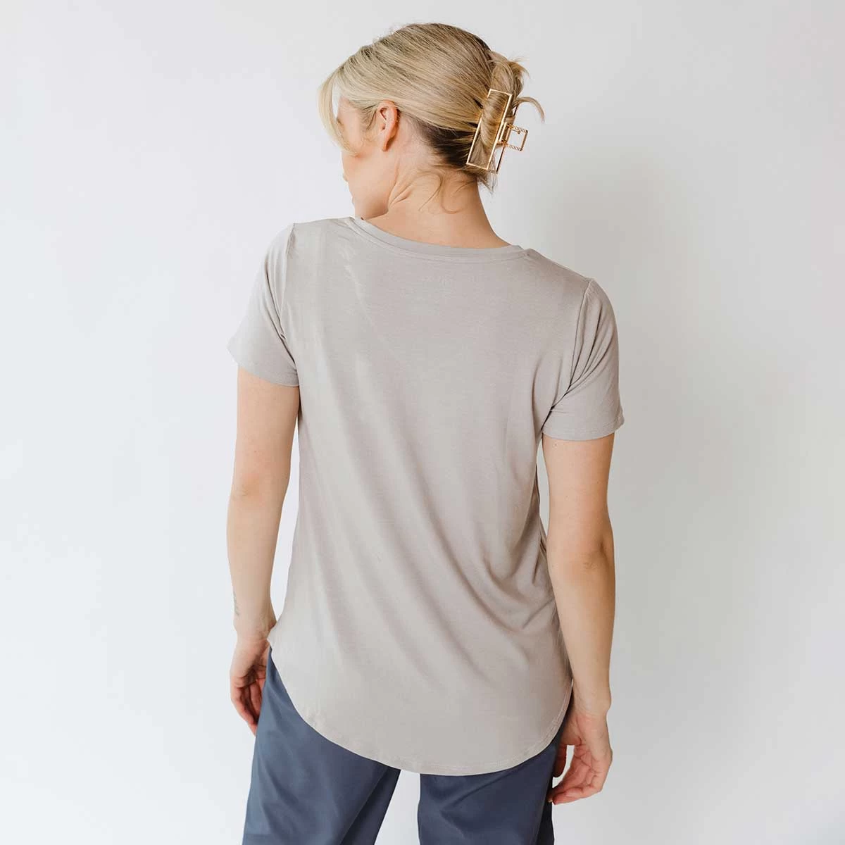 Basic V Neck Tee, Sand - Image 2