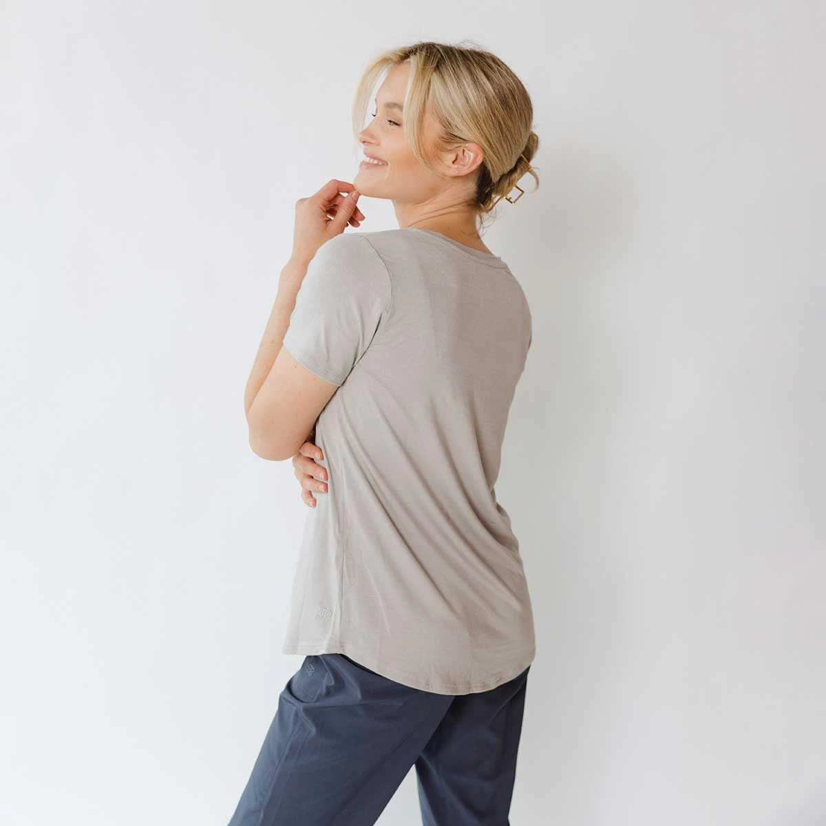 Basic V Neck Tee, Sand - Image 3