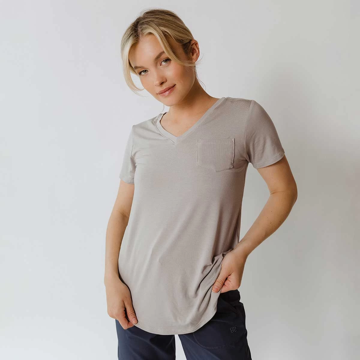Basic V Neck Tee, Sand - Image 4