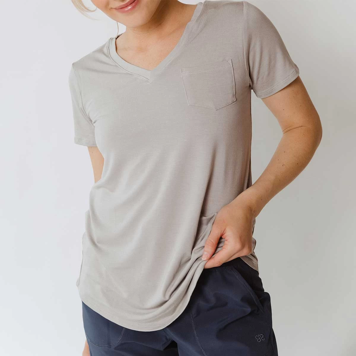 Basic V Neck Tee, Sand - Image 6