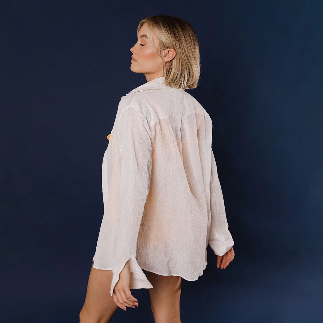 Linen Button Up, White - Image 6