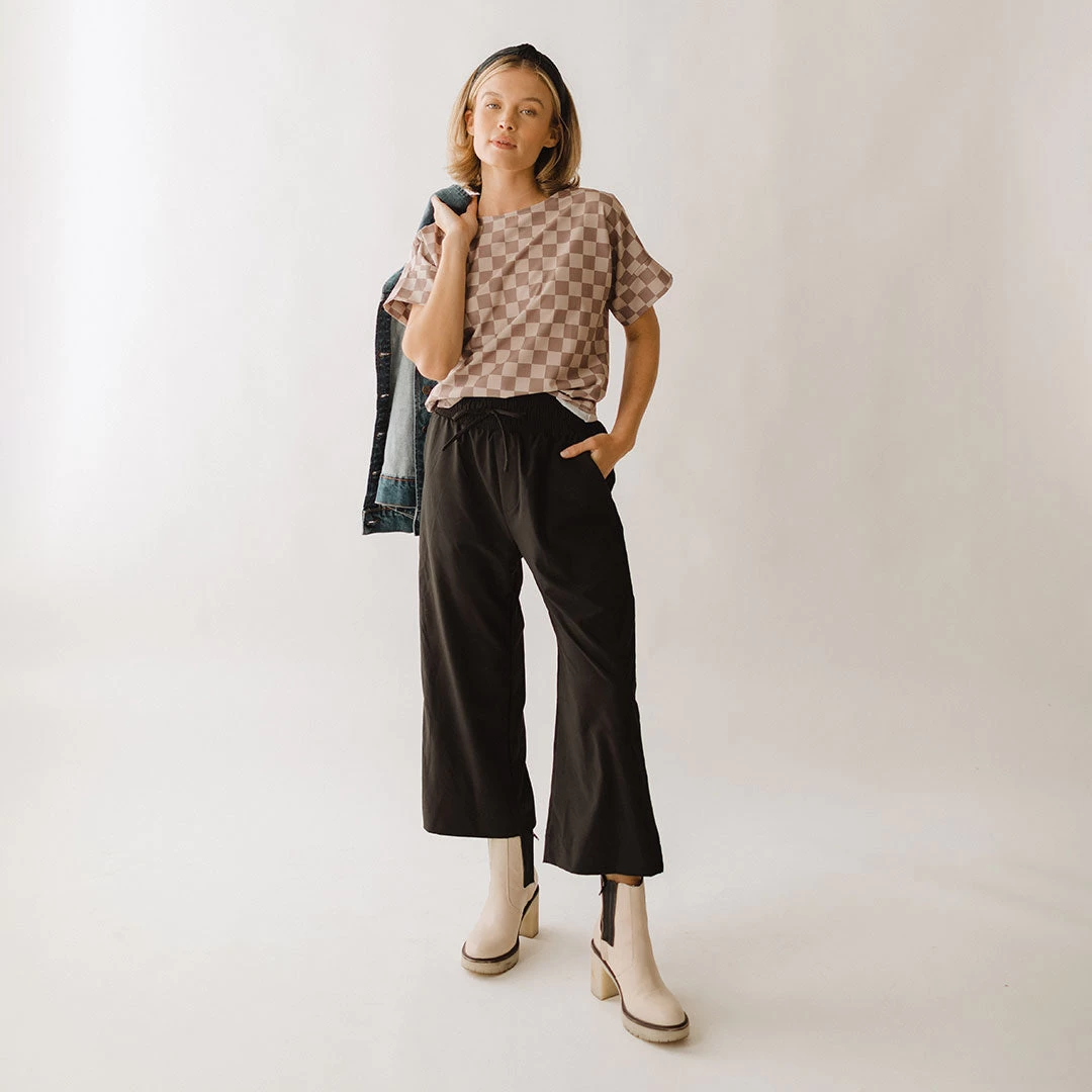 Boss Crop Tee, Brown Checkers - Image 5