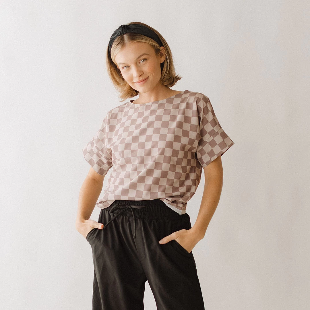 Boss Crop Tee, Brown Checkers - Image 7