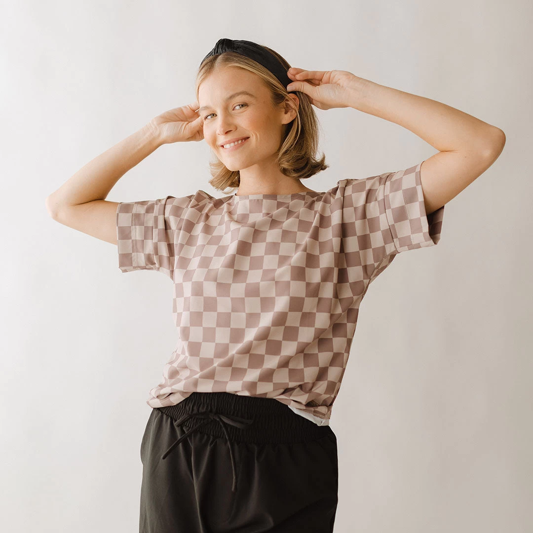 Boss Crop Tee, Brown Checkers - Image 2