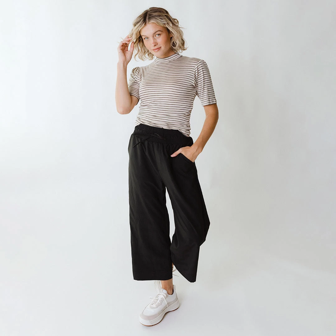 Puff Sleeve Tee, Stone And Black Stripe - Image 2