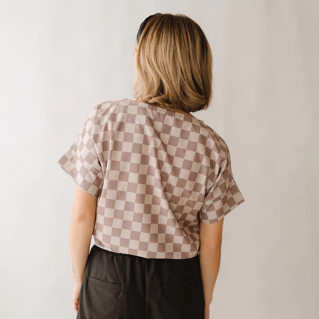Boss Crop Tee, Brown Checkers - Image 3