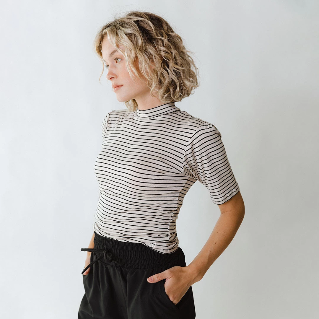 Puff Sleeve Tee, Stone And Black Stripe - Image 3