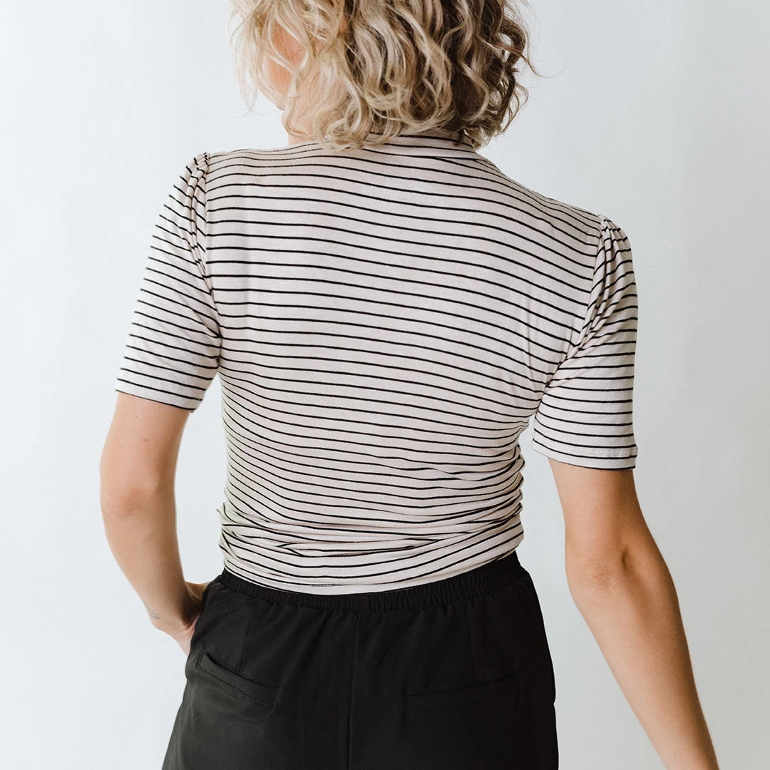 Puff Sleeve Tee, Stone And Black Stripe - Image 6