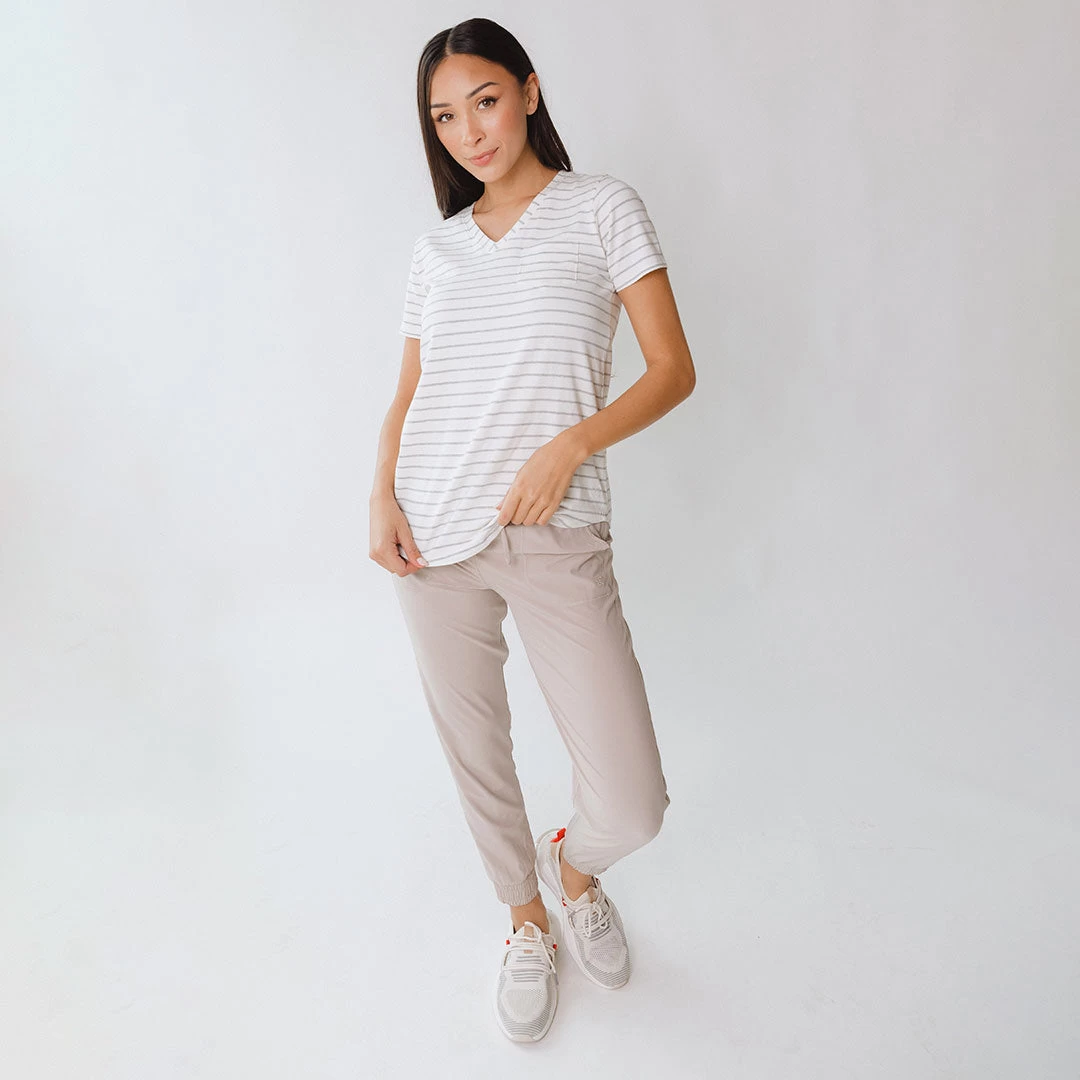 Basic V Neck Tee, Grey Venice Stripe - Image 2