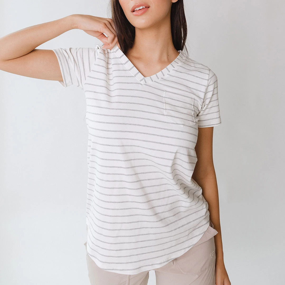 Basic V Neck Tee, Grey Venice Stripe