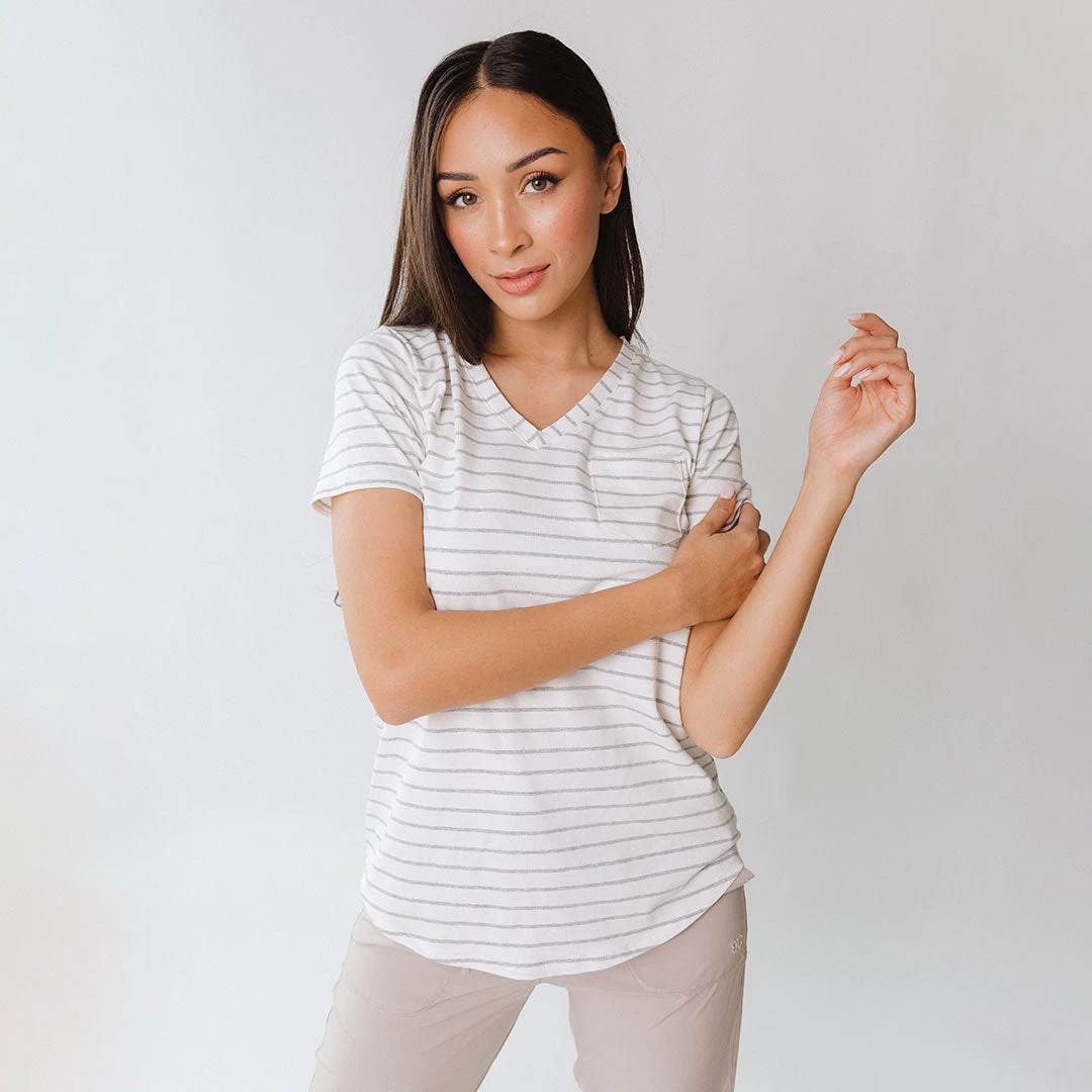 Basic V Neck Tee, Grey Venice Stripe - Image 3
