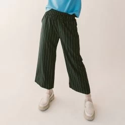 Audrey Wide Leg Pants, Navy Pinstripe