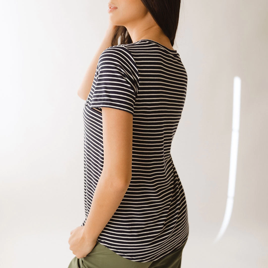 Basic V Neck Tee, Navy And White Stripe - Image 4