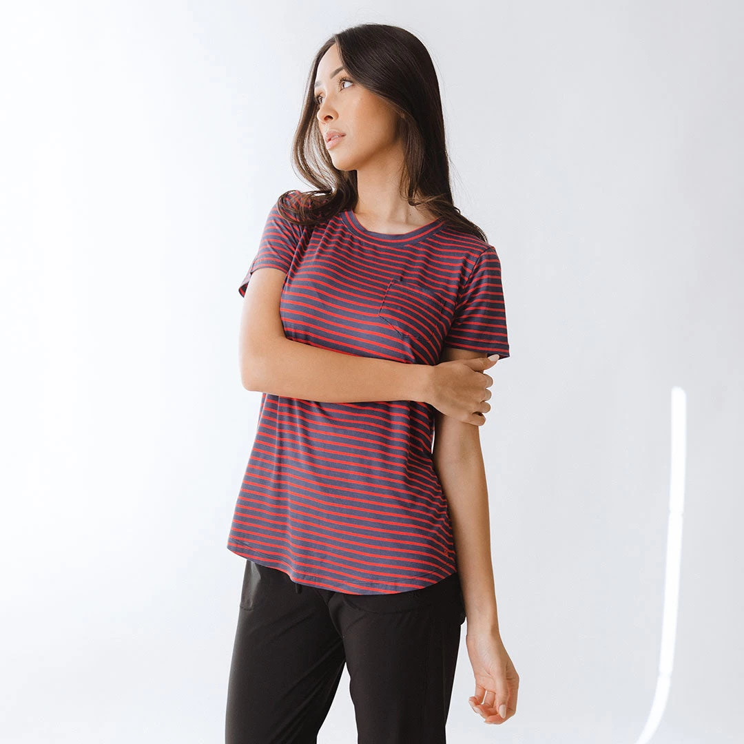 Basic Tee, Navy And Red Stripe - Image 3