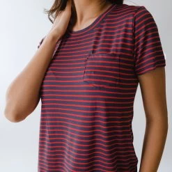 Basic Tee, Navy And Red Stripe