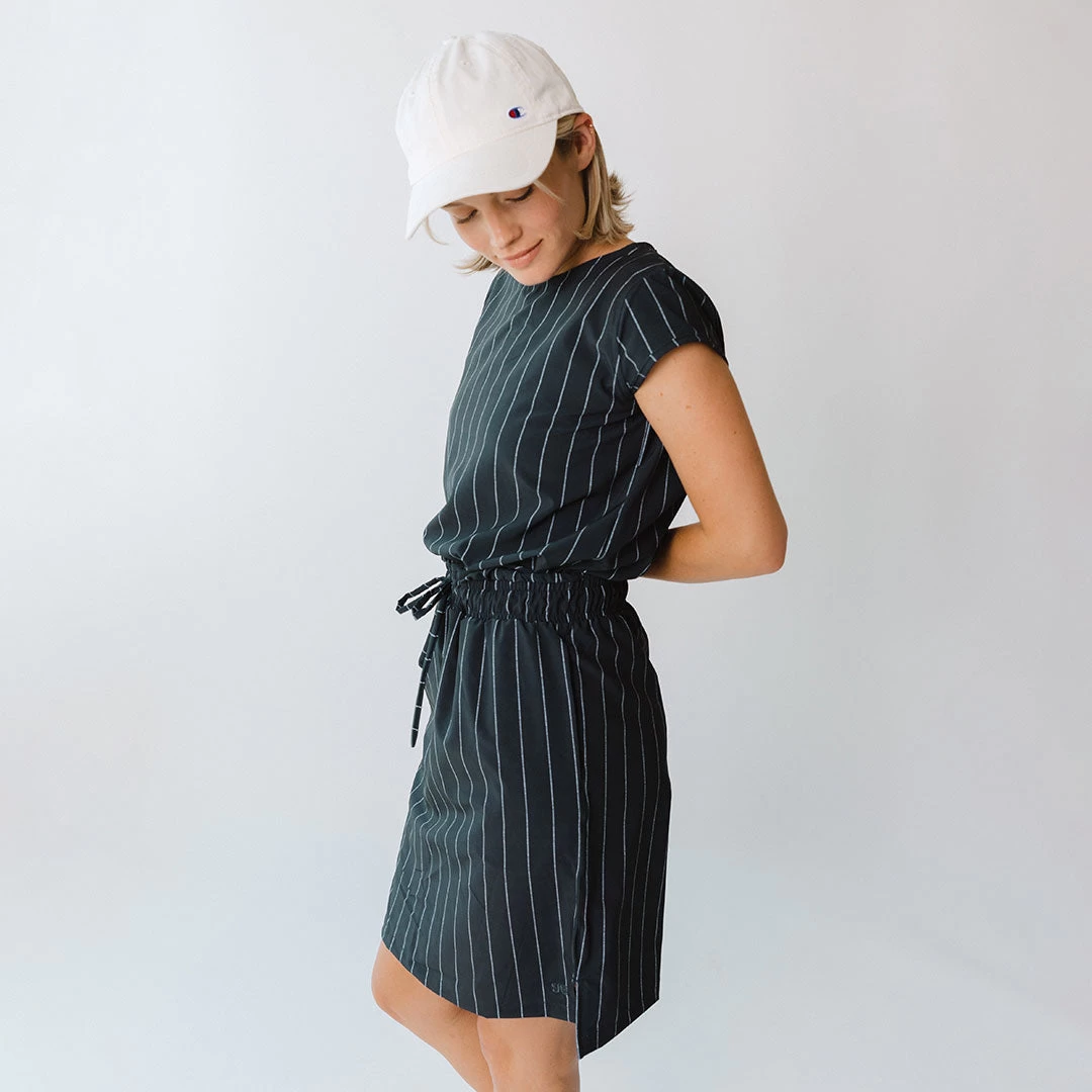 Navy Pinstripe Going Places Dress - Image 9