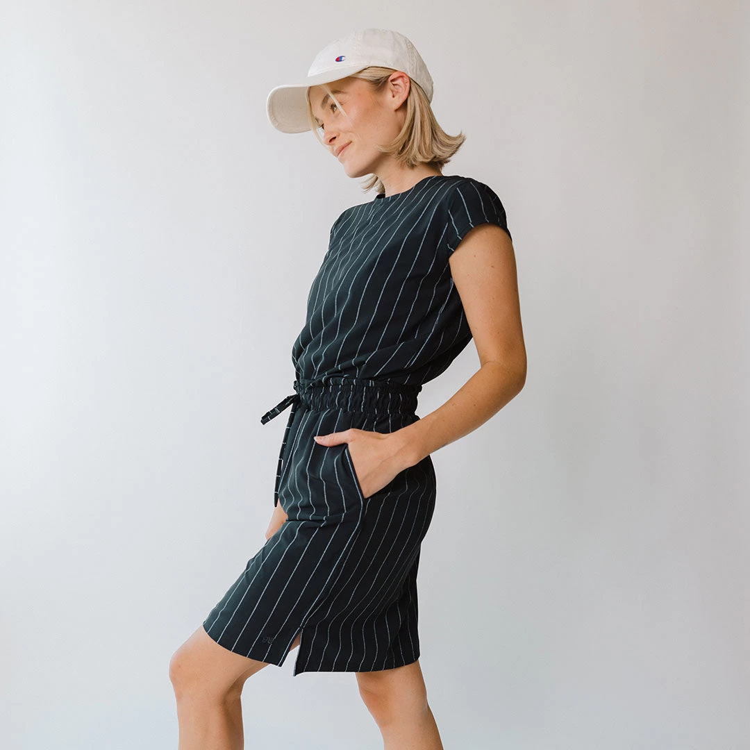 Navy Pinstripe Going Places Dress - Image 6