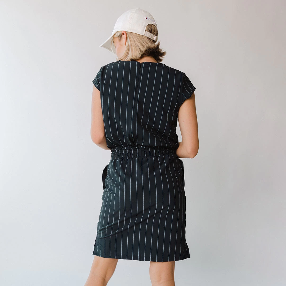 Navy Pinstripe Going Places Dress - Image 10