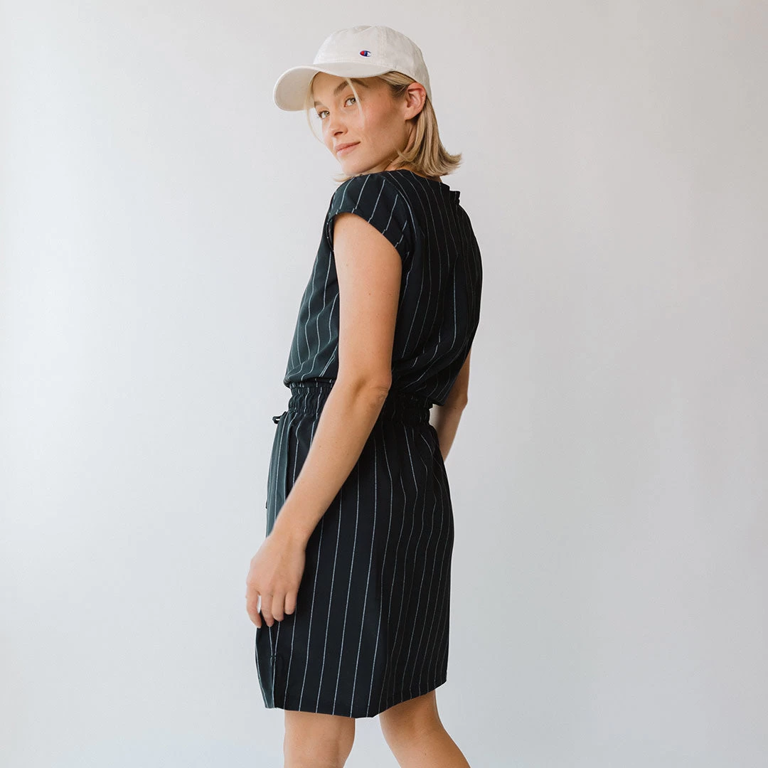 Navy Pinstripe Going Places Dress - Image 11