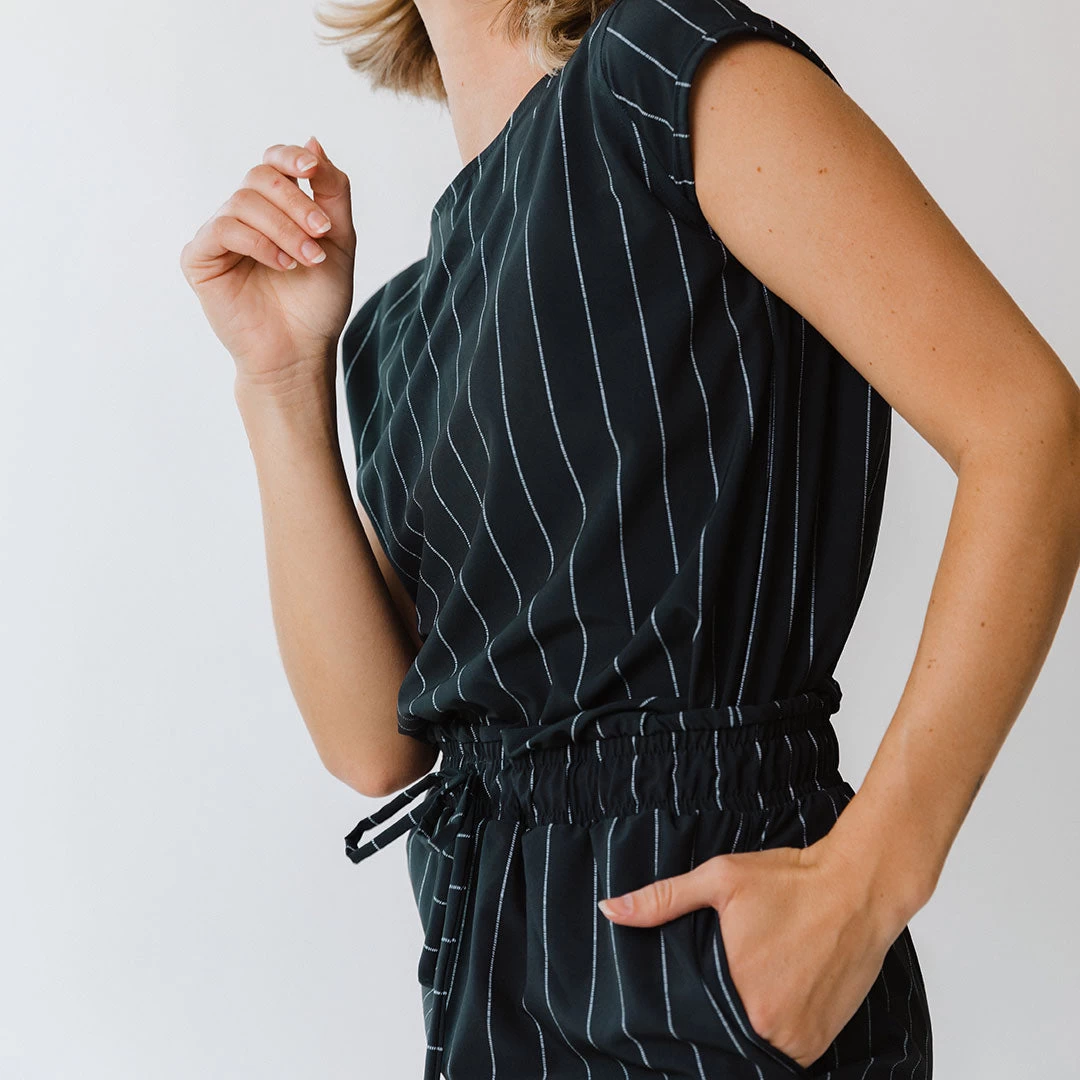 Navy Pinstripe Going Places Dress - Image 12