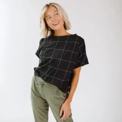 Boss Crop Tee, Black Windowpane