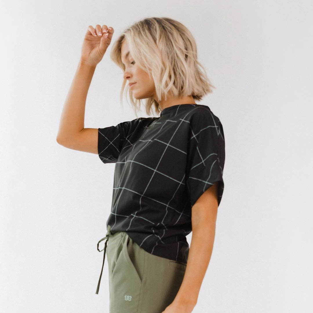 Boss Crop Tee, Black Windowpane - Image 2