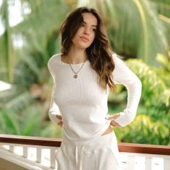 Waffle Long Sleeve Crew, Oatmeal