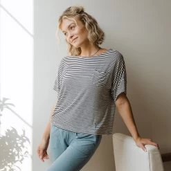 Relaxed Tee, Ivory And Black Stripe