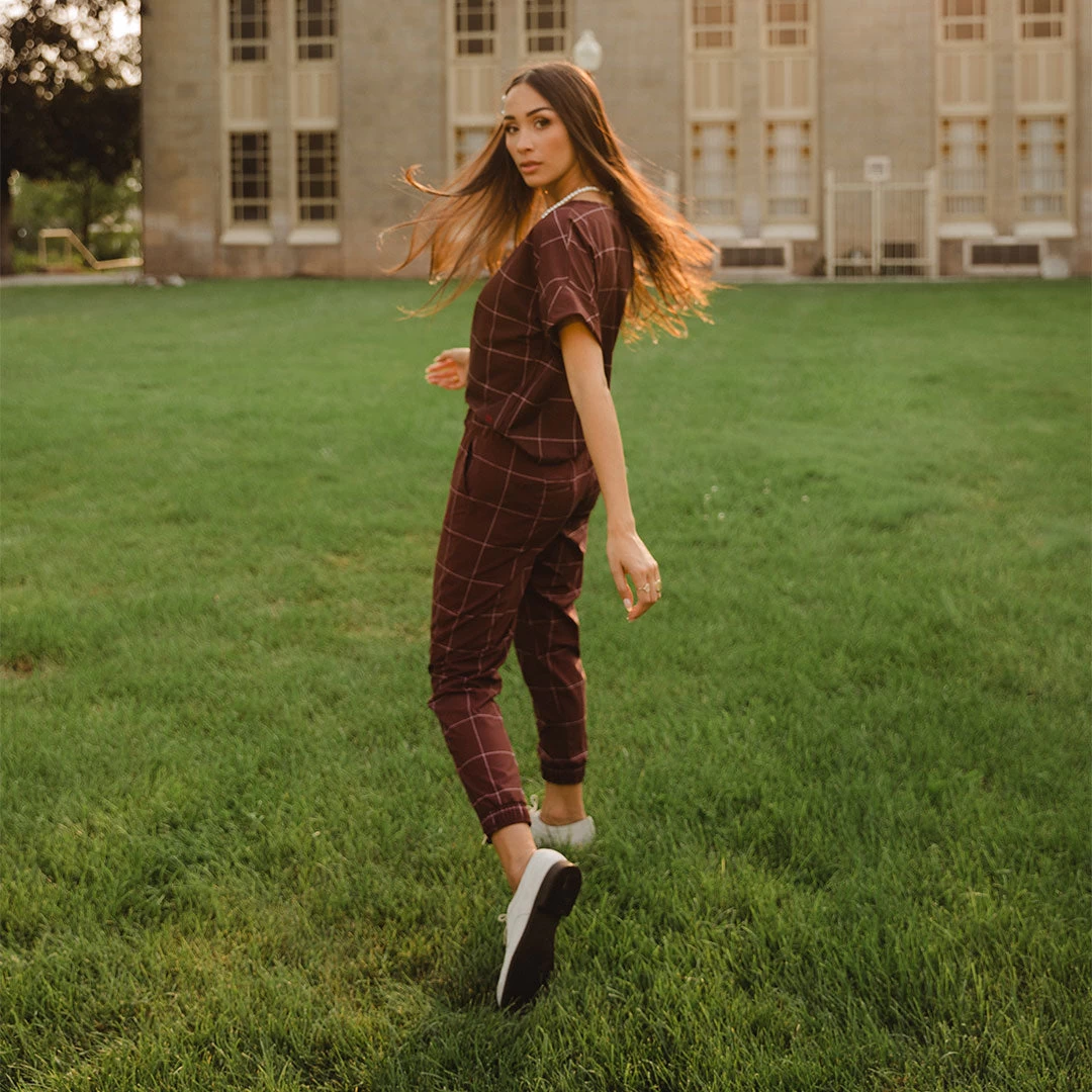 Boss Crop Tee, Maroon Windowpane - Image 7
