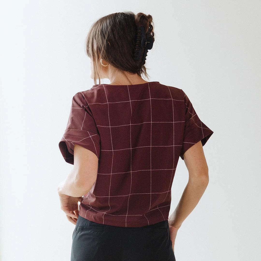 Boss Crop Tee, Maroon Windowpane - Image 3
