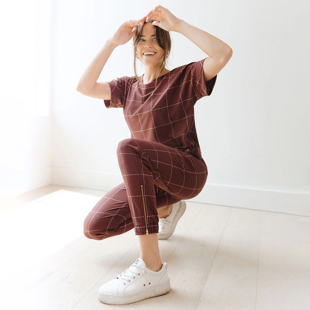 Boss Crop Tee, Maroon Windowpane - Image 4