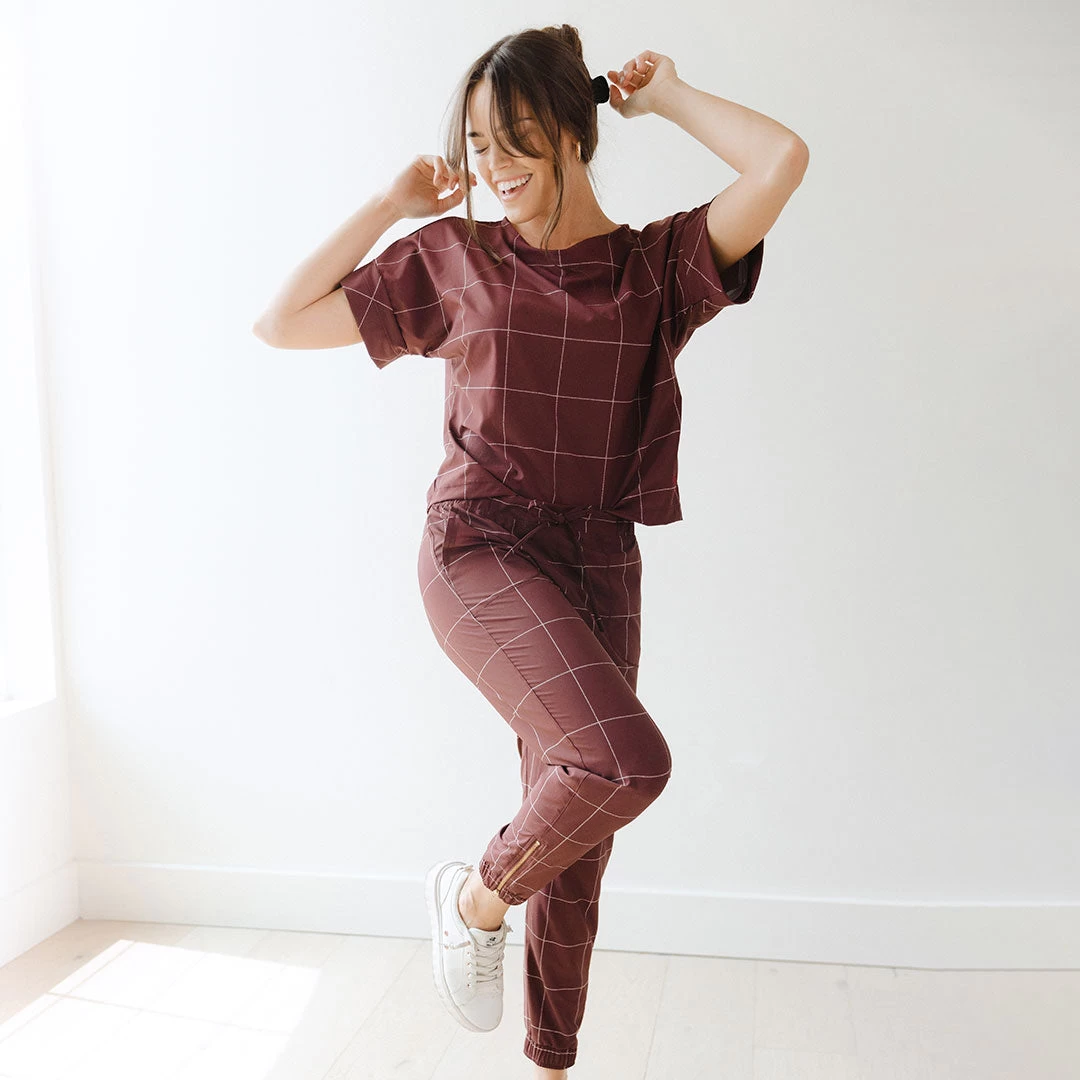 Boss Crop Tee, Maroon Windowpane - Image 5