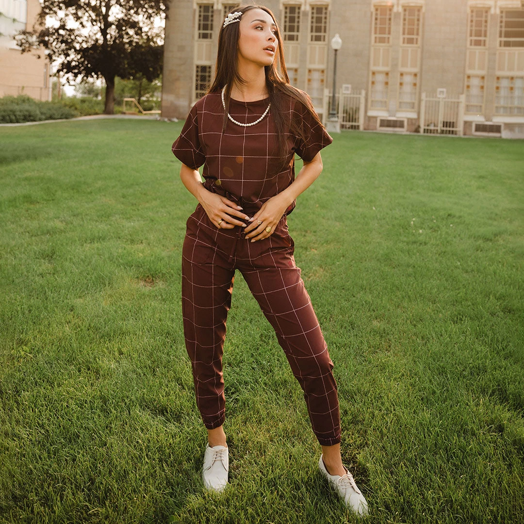 Boss Crop Tee, Maroon Windowpane - Image 6