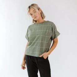 Boss Crop Tee, Sage Windowpane