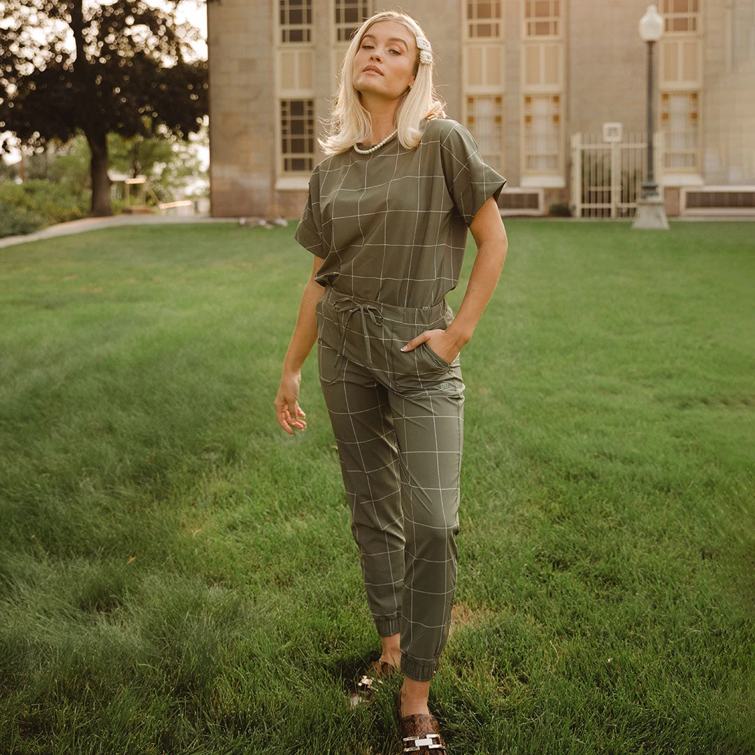 Boss Crop Tee, Sage Windowpane - Image 9