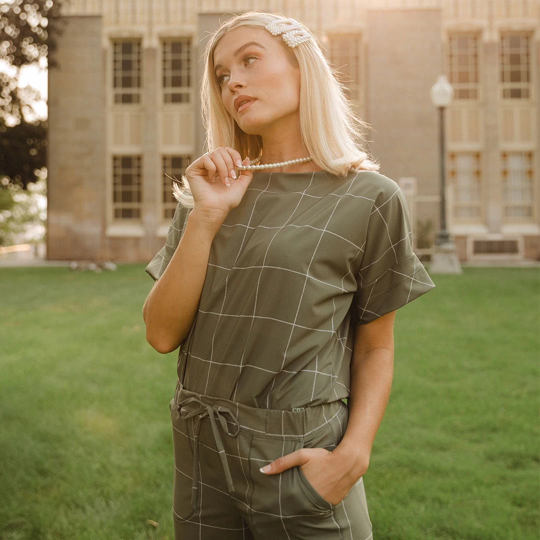 Boss Crop Tee, Sage Windowpane - Image 7