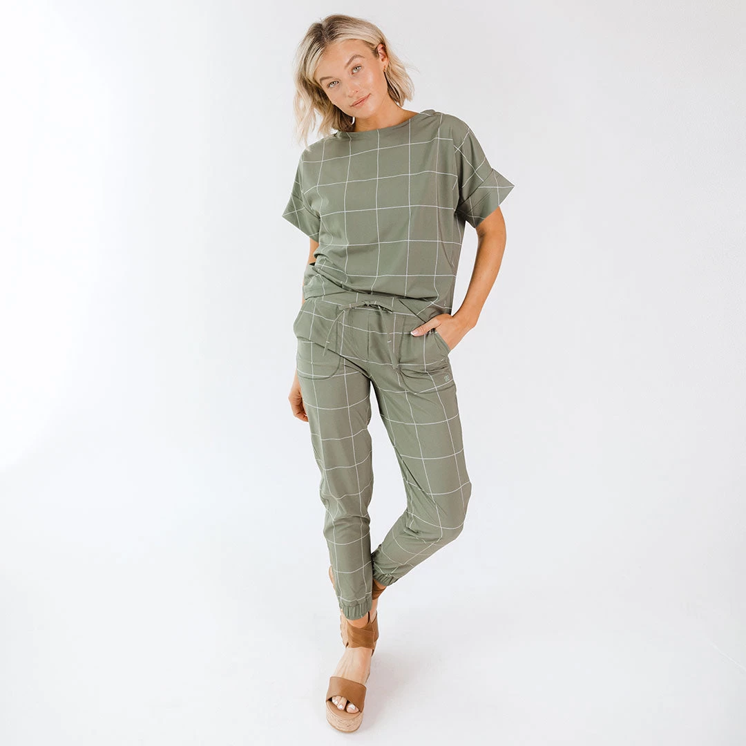 Boss Crop Tee, Sage Windowpane - Image 5