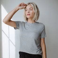 Boyfriend Tee, Charcoal And Ivory Stripe