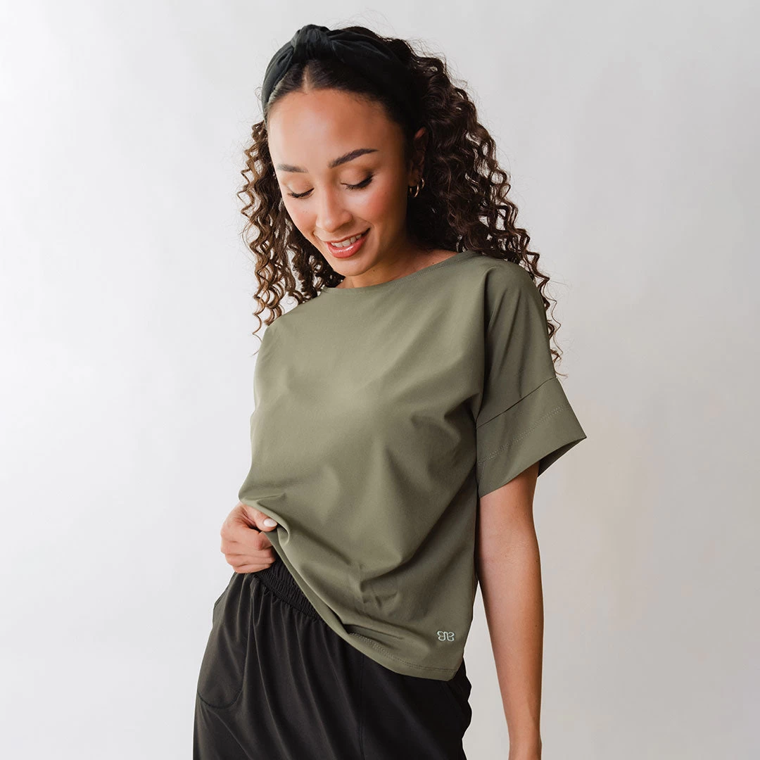 Boss Crop Tee, Sage - Image 2